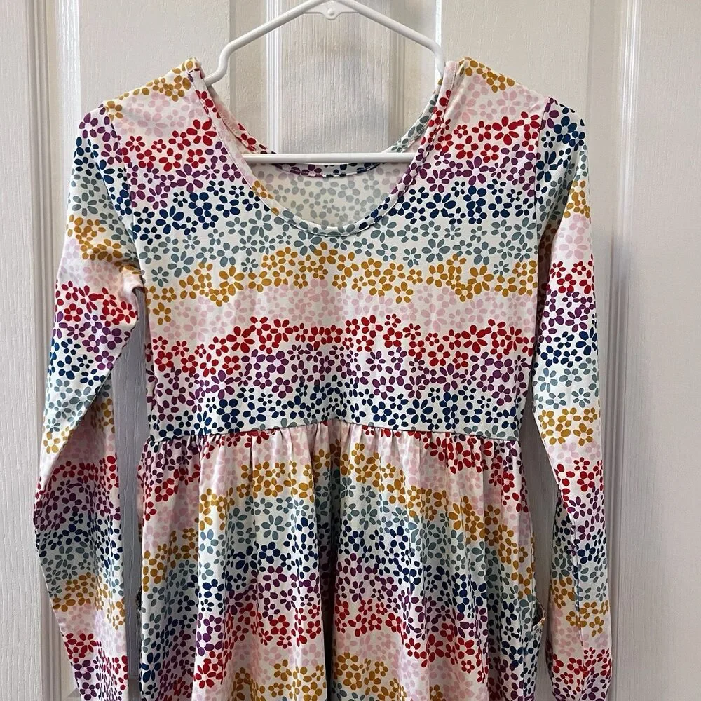 Hanna Andersson Long Sleeve Skater Dress Pockets Rainbow Floral Girls 150 US 12